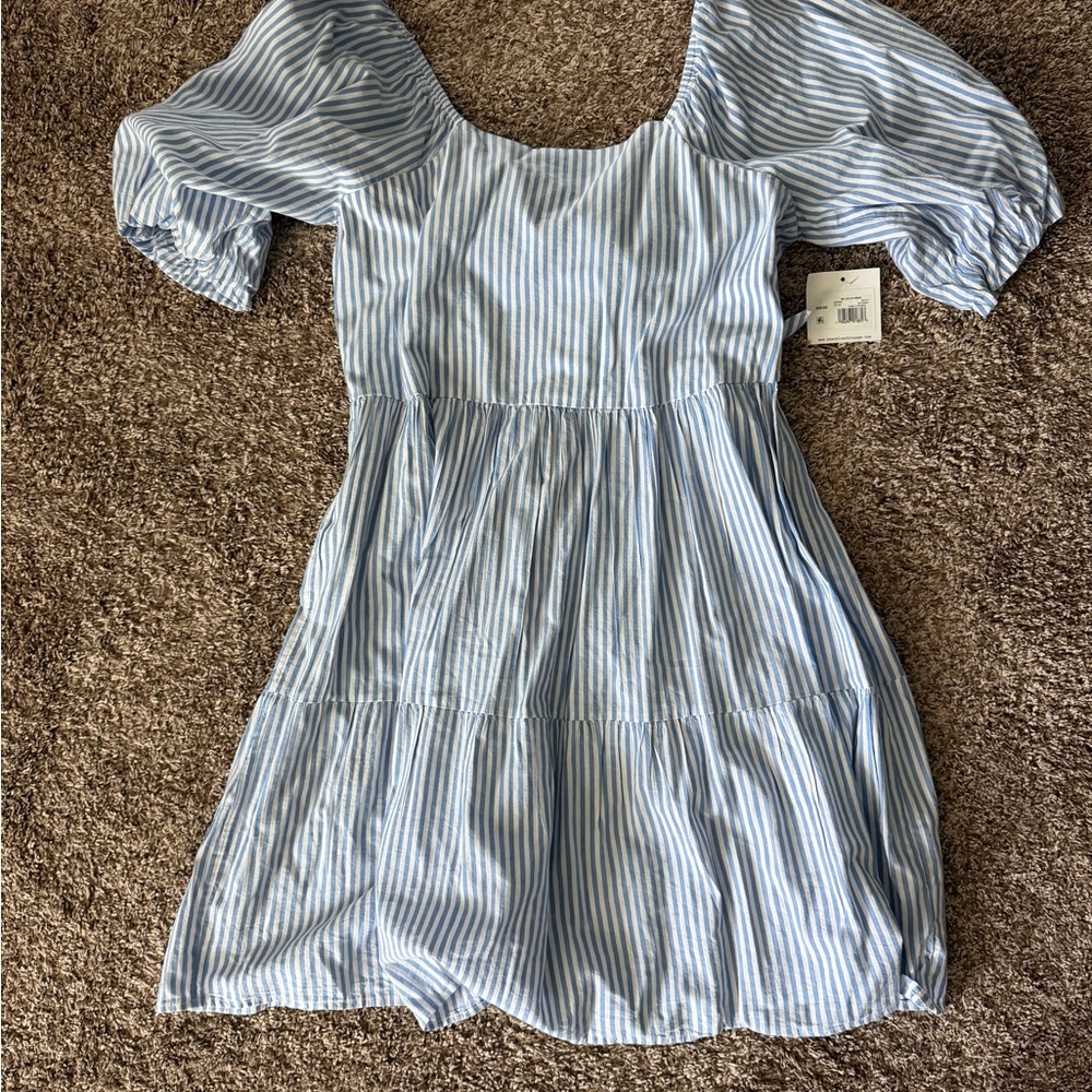 beachlunchlounge Blue and White Striped Casual Dress